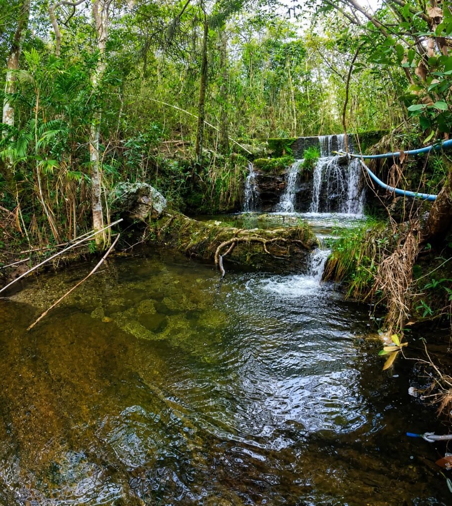 Rio com captação de água de sítio na Malhada de Areia, em Piatã, na Chapada Diamantina